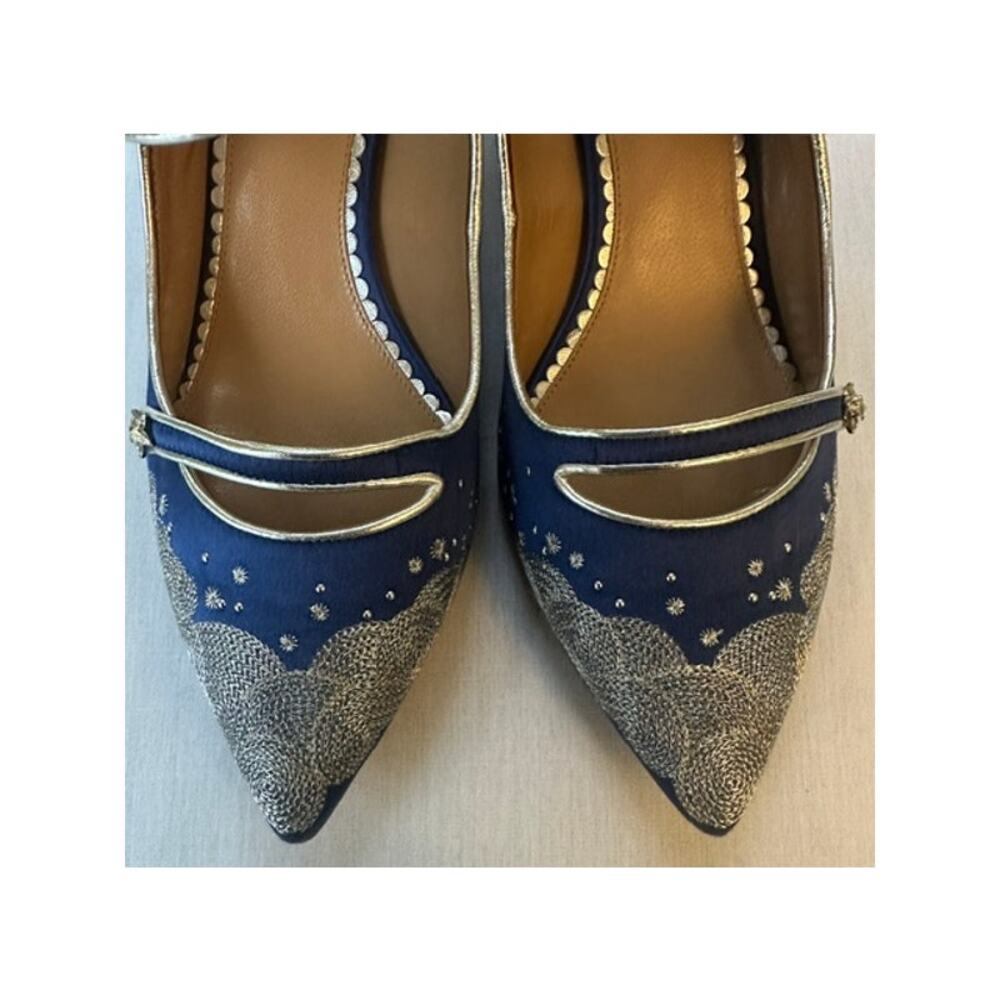 Aquazzura x Claudia Schiffer Cloudy Star Satin Kitten Heels Blue 38 7.5-8 EUC - Picture 3 of 5